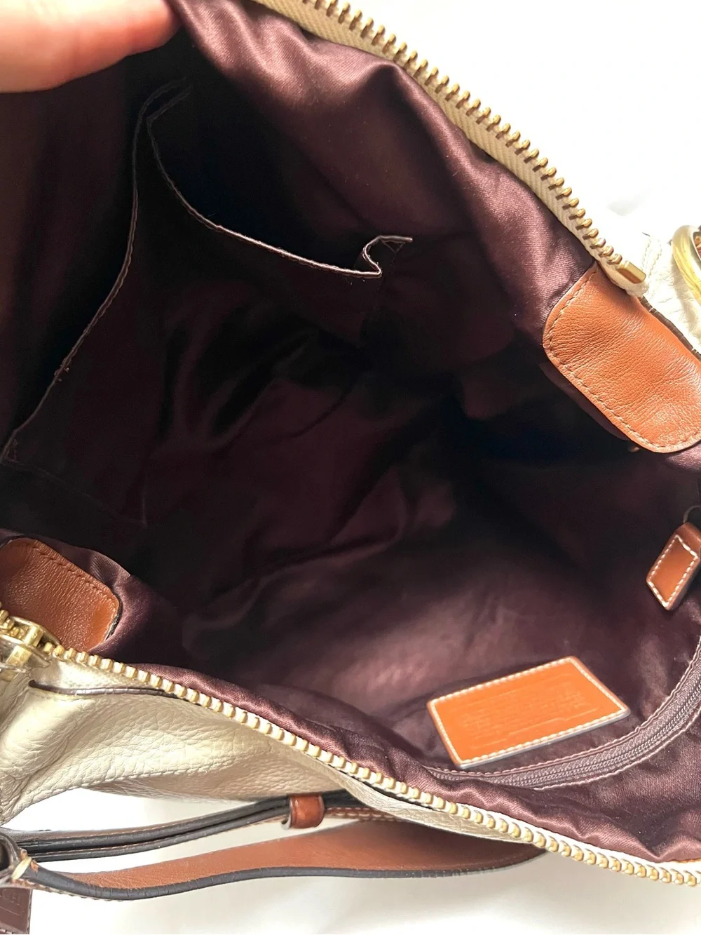 Authentic COACH Cream Leather Hobo Bag with Brown Leather Trim